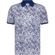 T-shirt State Of Art Polo Pique Bloemenprint Donkerblauw