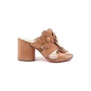 Sandalen Dee Ocleppo Floral Mule Sandalen Lederen Muiltjes Tan Hakken