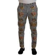 Broek D&amp;G Crown Print Stripe Broek - Zwart en Wit