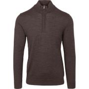 Sweater Profuomo Half Zip Pullover Merinowol Donkerbruin