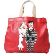 Boodschappentas D&amp;G Familie Appliqu Tote Rood Lederen Tote