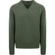 Sweater William Lockie Trui Lamswol V-Hals Olijfgroen