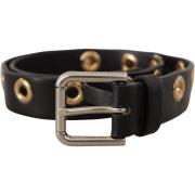 Riem D&amp;G Leren riem met metalen doorvoertules Zwarte leren riem