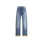 Broek Versace Barocco Turn-Up jeans met hoge taille en revers met patr...