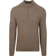 Sweater Suitable Half Zip Trui Patch Taupe