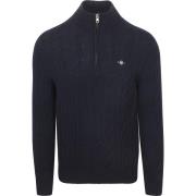 Trui Gant Halfzip Lamswol Trui Cable Navy