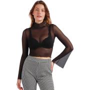 Blouse Admas Tulen top met hoge kraag en lange uitlopende mouwen Chris...