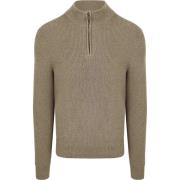Sweater Suitable Half Zip Trui Wol Blend Taupe