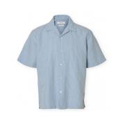 Overhemd Korte Mouw Selected Noos RlxClay Linen Shirt - Dusty Blue/Whi...