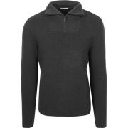Trui Knowledge Cotton Apparel Half Zip Pullover Merino Antraciet