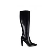 Zwarte Leren Laarzen met 9,5 cm Hakken Saint Laurent , Black , Dames
