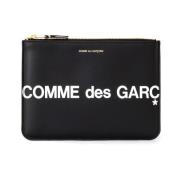Zwarte leren portemonnee met groot logo Comme des Garçons , Black , Un...