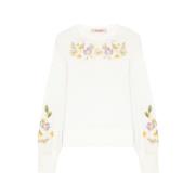 Geborduurde Bloemen Trui Twinset , White , Dames