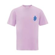 Lila Paarse Katoenen T-shirt met Logo Patch JW Anderson , Pink , Heren
