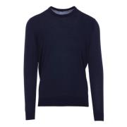 Donkerblauwe Wol Jersey Trui Kiton , Blue , Heren