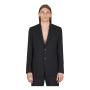 Katoenen Seersucker Blazer met Opgezette Zakken Lanvin , Black , Heren