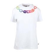 Witte Logo T-Shirts Korte Mouw Crewneck Gcds , White , Dames