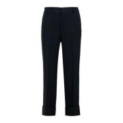 Zwarte Crop Broek met Plooi N21 , Black , Dames