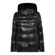 Zwarte gewatteerde jas met capuchon voor dames Herno , Black , Dames