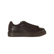 Ebony Leren Sneakers met Ronde Neus en Bruine Rubberen Zool Doucal's ,...