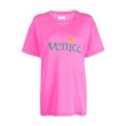 Fuchsia Katoenen T-shirt met Logo ERL , Pink , Heren