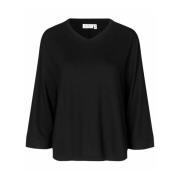 Eenvoudige Zwarte Blouse met ¾ Mouwen Masai , Black , Dames