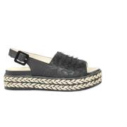 Flat Sandals Espadrilles , Black , Dames