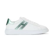 Witte leren sneakers met metallic groene details Hogan , White , Dames