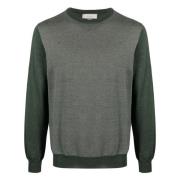 Italiaanse Wol Crew-Neck Gebreide Trui Canali , Green , Heren