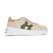 Beige en Groene Rafia Sneakers - Rebel Collectie Hogan , Beige , Dames