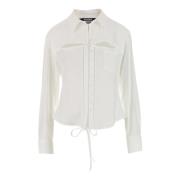 Witte Viscose Overhemd met Uitgesneden Details en Oversized Pasvorm Ja...