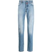 Mid-Wash Straight-Leg Jeans Kiton , Blue , Heren