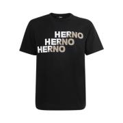 Zwarte korte mouwen crew neck T-shirts en polos Herno , Black , Heren