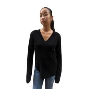 V-hals gebreide kleding Nude , Black , Dames