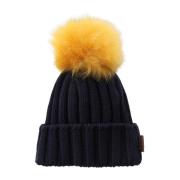 Blauwe Pompon Beanie, Warm en Stijlvol Woolrich , Blue , Unisex