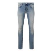 Bleached Blue Denim Straight Jeans 14 Bros , Blue , Heren
