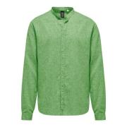 Linnen/Katoenen Mandarin Kraag Shirt BomBoogie , Green , Heren