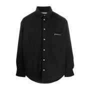 Zwarte wollen overhemdjasje met geborduurd logo Jacquemus , Black , He...