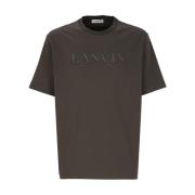 Bruine Katoenen T-shirt met Logo Borduursel Lanvin , Brown , Heren