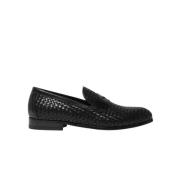 Zwarte Geweven Kalfsleren Penny Loafers Scarosso , Black , Dames