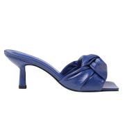 Blauwe Leren Vierkante Neus Instap Sandalen By FAR , Blue , Dames