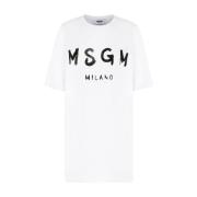 Wit Katoenen Logo Print T-Shirt Msgm , White , Dames