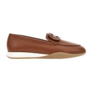 Stijlvolle Bruine Leren Platte Schoenen Hogan , Brown , Dames