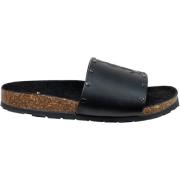 Leren platte sandalen met geborduurd merk Saint Laurent , Black , Dame...