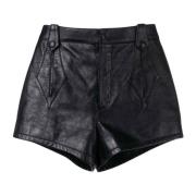 Zwarte leren shorts met hoge taille Saint Laurent , Black , Dames