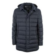 Blauwe Wollen Gevoerde Hooded Donsjas - Maat 48 Herno , Blue , Heren