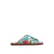 Criss-Cross Sandalen, Zwart Crazy Daisy Print La DoubleJ , Green , Dam...