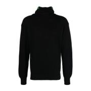 Fluorescerend Groene Intarsia-Gebreide Hoodie Aries , Black , Heren