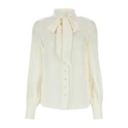Elegante Ivoor Satijnen Shirt Msgm , White , Dames
