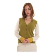 Bicolored Wol Cardigan met Knoopsluiting Pennyblack , Green , Dames